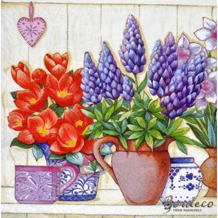 Serwetka do decoupage kwiaty ogrodowe w donicach i dzbankach 33x33 PAW